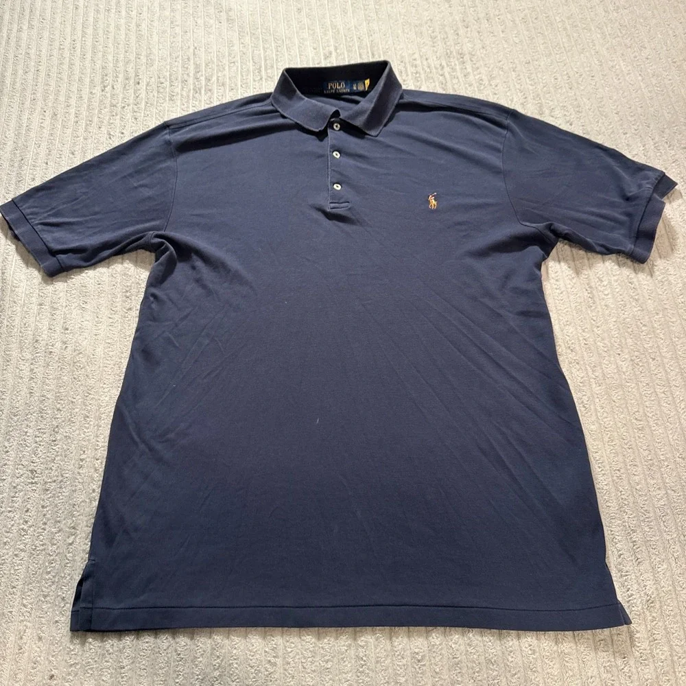 Ralph Lauren Polo Shirt Mens Large Tall Blue Flesh Pony Logo Preppy Knit Golf